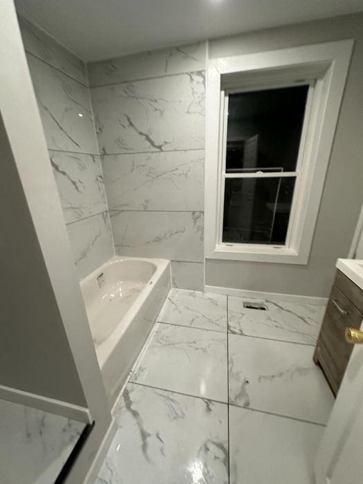 Marble-look bathroom
